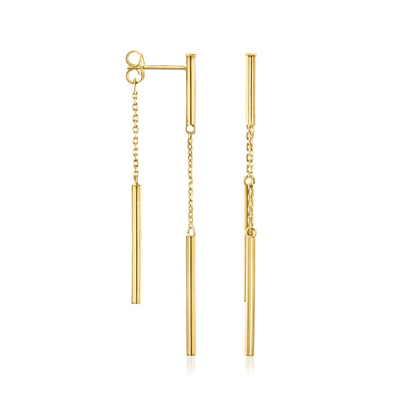 10kt Yellow Gold Front-Back Linear Bar Drop Earrings image number 0