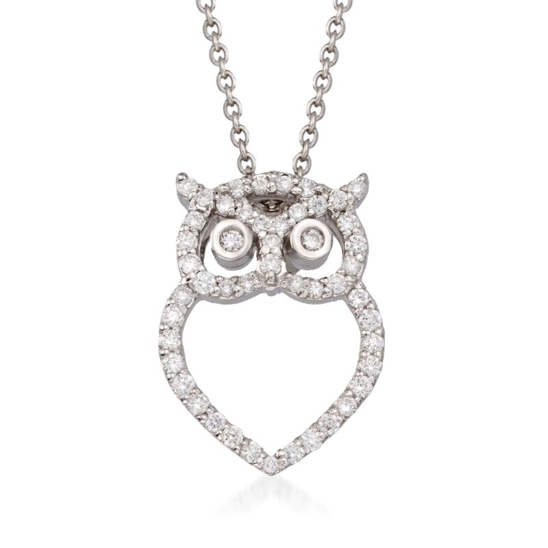 Roberto Coin &quot;Tiny Treasures&quot; .21 ct. t.w. Diamond Owl Pendant Necklace in 18kt White Gold image number 0