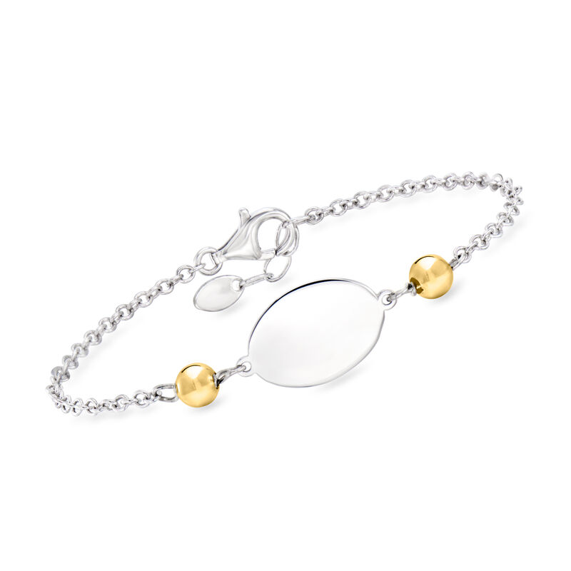 Italian Sterling Silver Personalized Disc Bracelet with 18kt Gold Over Sterling image number 3