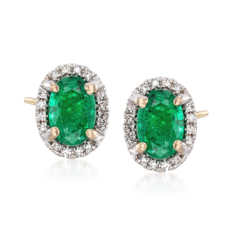 .80 ct. t.w. Emerald Stud Earrings with Diamond Accents in 14kt Yellow Gold image number 0