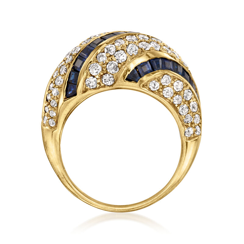 C. 1980 Vintage 2.20 ct. t.w. Diamond and 2.00 ct. t.w. Sapphire Dome Ring in 18kt Yellow Gold. Size 7 image number 3
