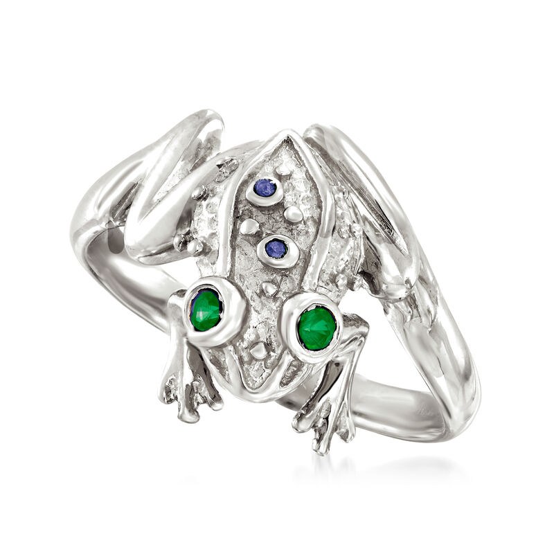 Sterling Silver Frog Ring with Multi-Gemstone Accents image number 3