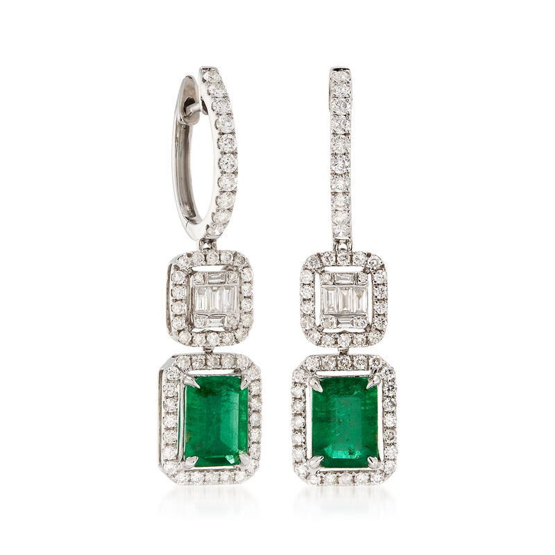 2.70 ct. t.w. Emerald and 1.20 ct. t.w. Diamond Drop Earrings  image number 2