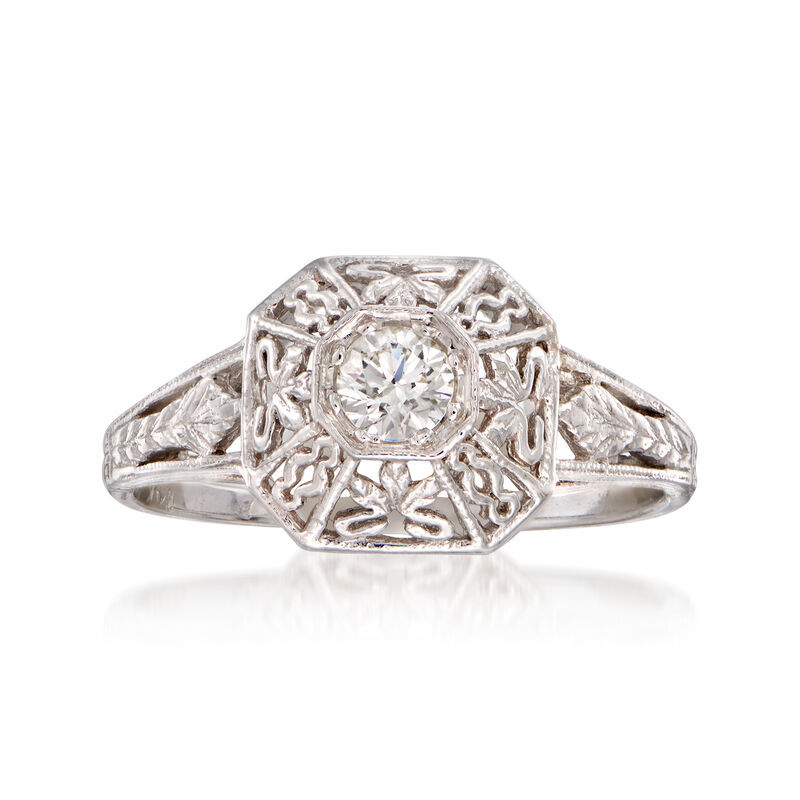 C. 2000 Vintage .20 Carat Diamond Filigree Ring in 14kt White Gold image number 0