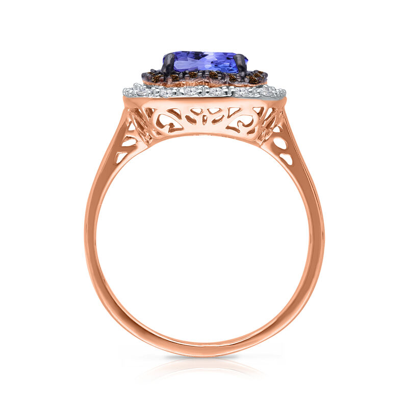 2.00 Carat Tanzanite and .39 ct. t.w. Brown and White Diamond Ring in 14kt Rose Gold image number 4