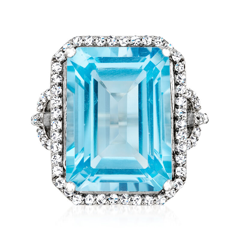 20.00 Carat Swiss Blue Topaz and .90 ct. t.w. White Topaz Ring in Sterling Silver image number 0