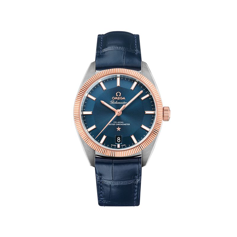 Omega Constellation Globemaster Men's 39mm Stainless Steel and 18kt Rose Gold Watch with Blue Leather Strap image number 0