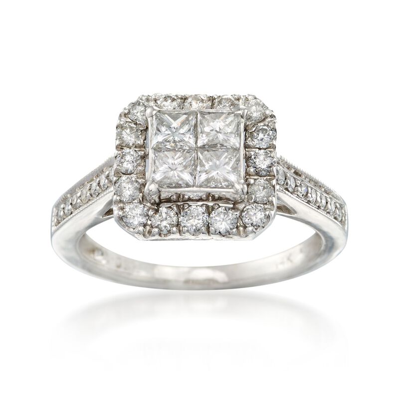 C. 1990 Vintage 1.15 ct. t.w. Princess-Cut and Round Diamond Ring in 14kt White Gold. Size 6 image number 0