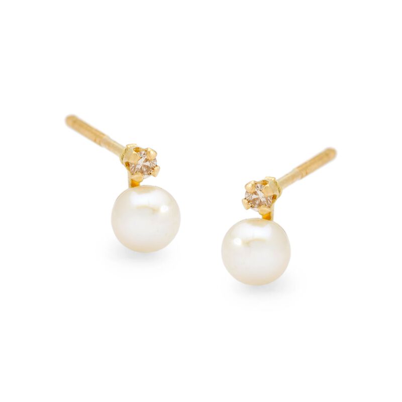 Child's 4mm Cultured Pearl Earrings with Diamond Accents in 14kt Yellow Gold image number 0