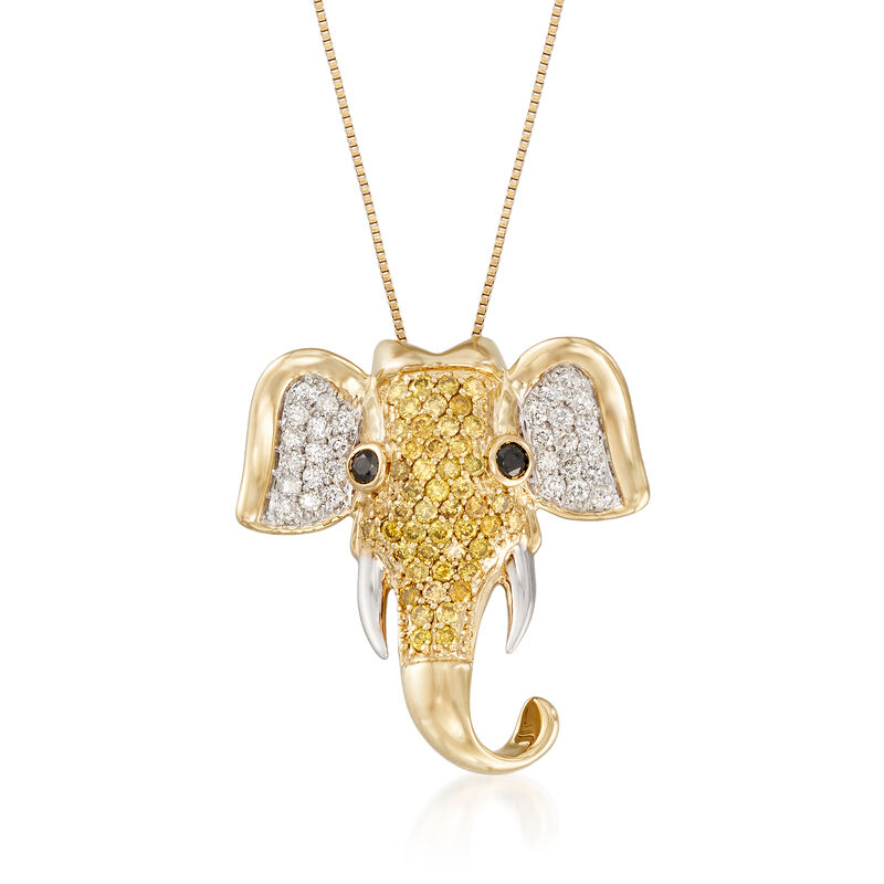 .47 ct. t.w. Yellow and White Diamond Elephant Pendant Necklace in 14kt Yellow Gold image number 0