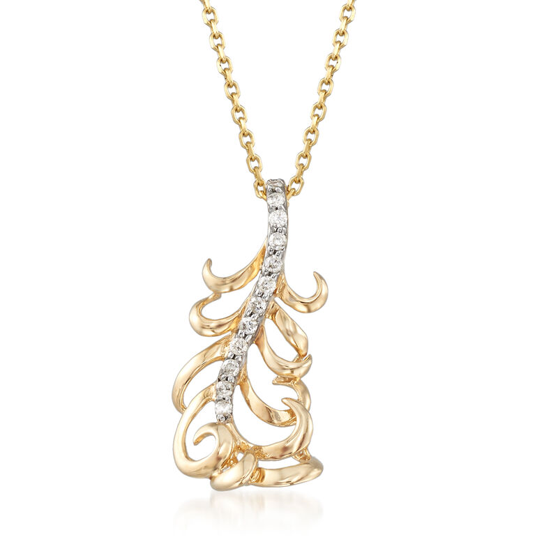 .10 ct. t.w. Diamond Leaf Pendant Necklace in 14kt Yellow Gold image number 0