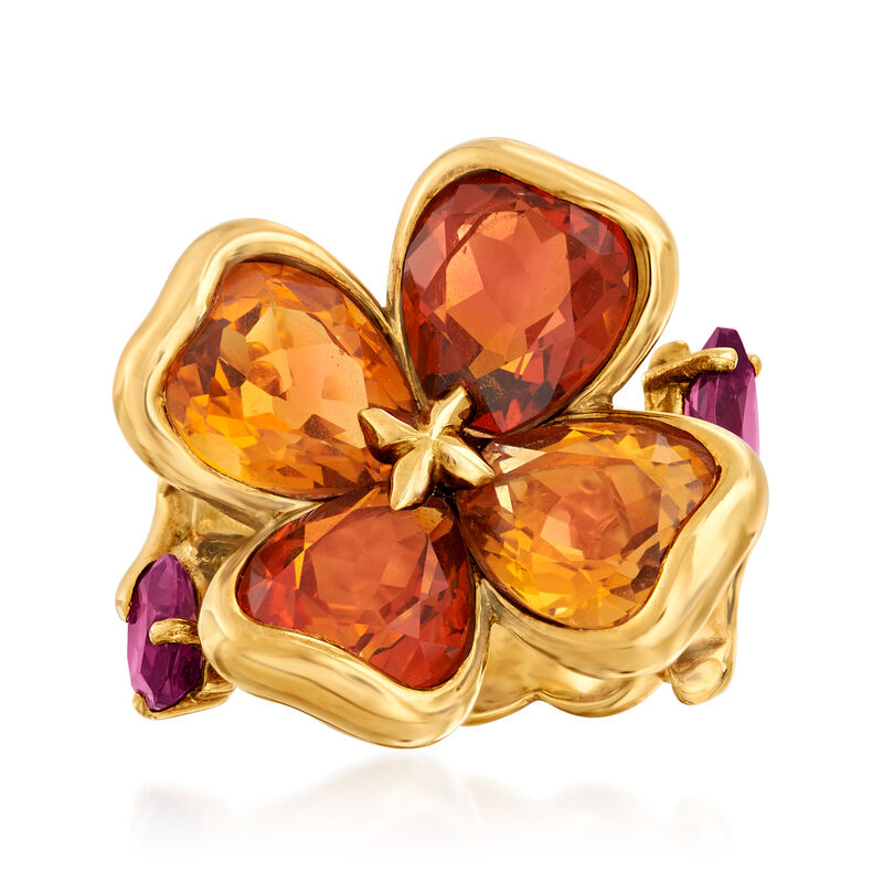 C. 1990 Vintage Chanel 7.00 ct. t.w. Citrine and 1.60 ct. t.w. Rhodolite Garnet Flower Ring in 18kt Yellow Gold image number 0