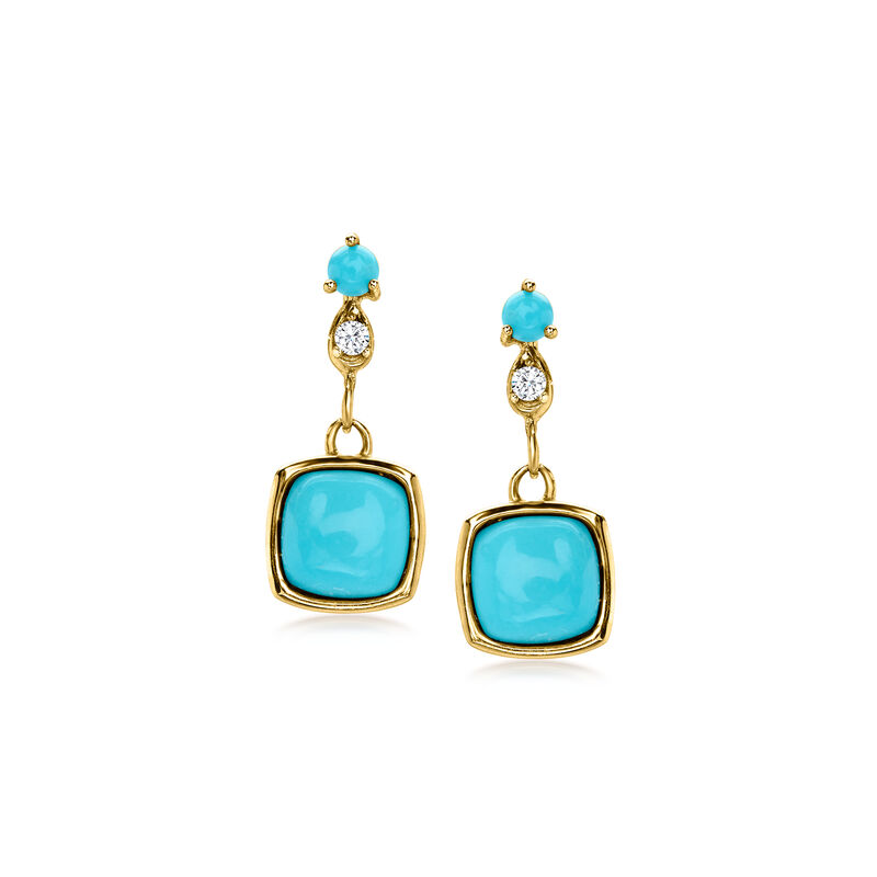 Turquoise Drop Earrings with Lab-Grown Diamonds in 10kt Yellow Gold image number 0