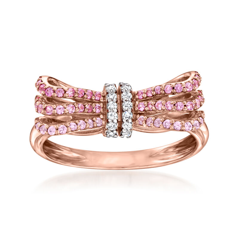 .30 ct. t.w. Pink Sapphire Bow Ring with Diamonds in 18kt Rose Gold Over Sterling image number 0