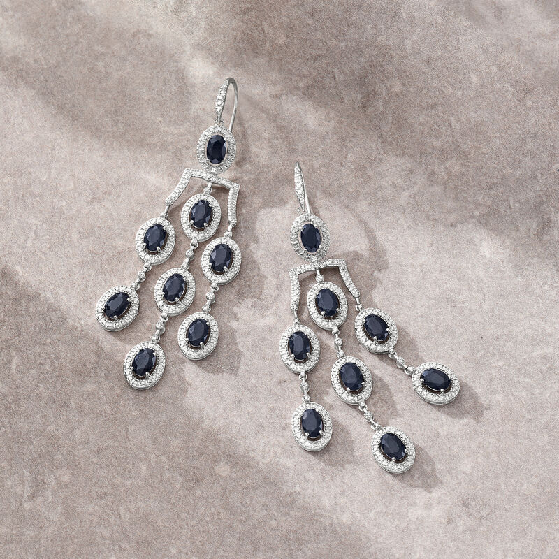 7.50 ct. t.w. Sapphire and .15 ct. t.w. Diamond Chandelier Earrings in Sterling Silver image number 2