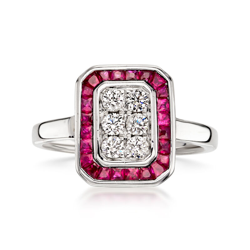 C. 1990 Vintage .60 ct. t.w. Ruby Ring with .30 ct. t.w. Diamonds in 14kt White Gold. Size 6.25 image number 0