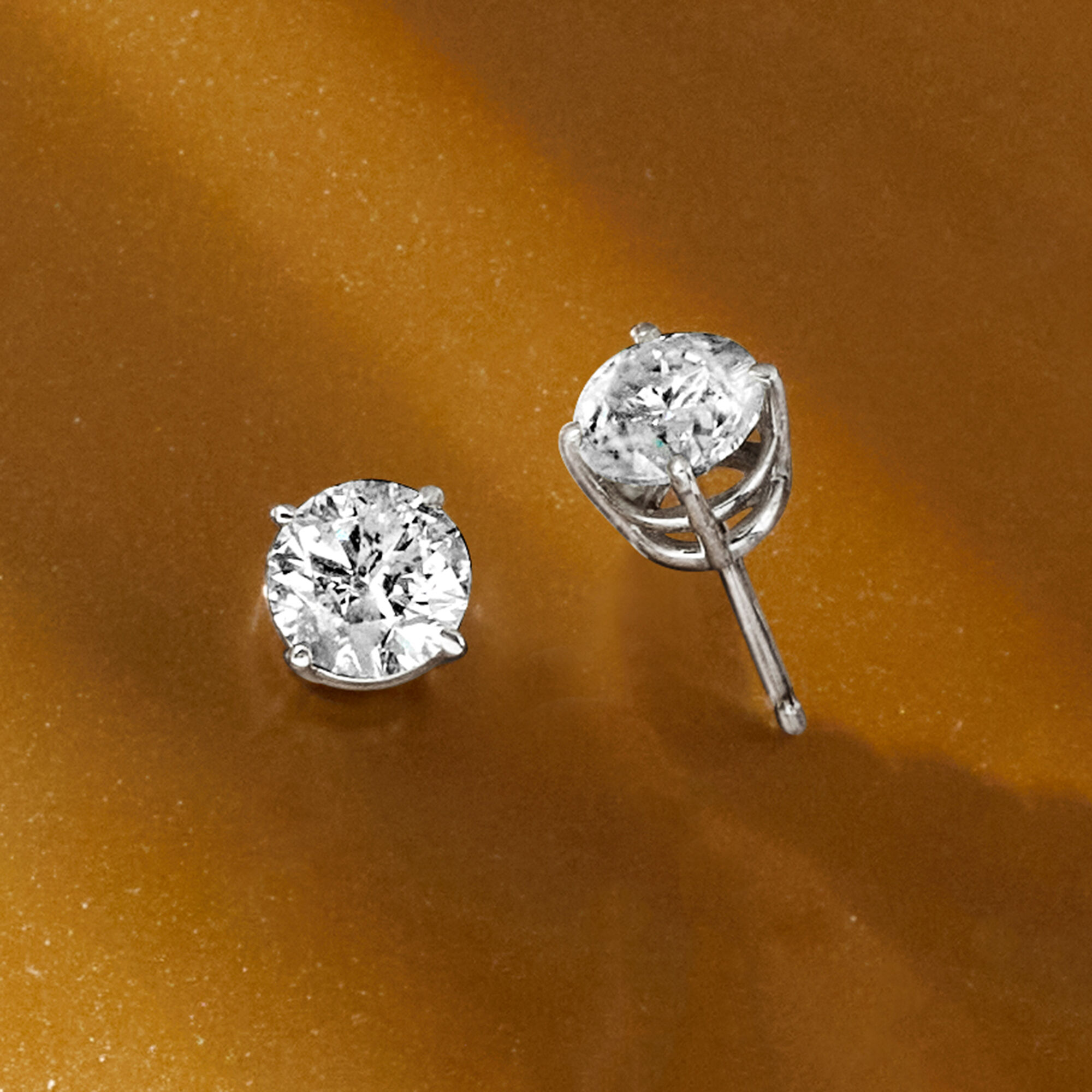 Pompeii3 2.00ct Round Brilliant Cut Natural Quality Diamond Stud Earrings in 14K Gold