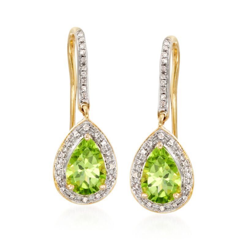 2.60 ct. t.w. Peridot and .20 ct. t.w. Diamond Drop Earrings in 14kt Yellow Gold image number 0