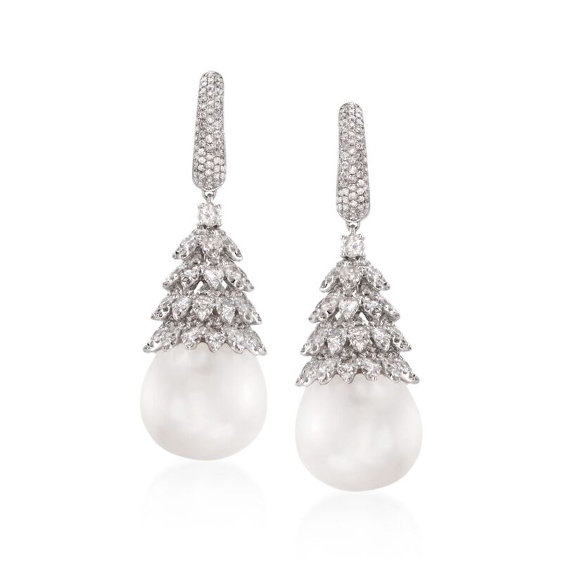 16mm Cultured South Sea Pearl and 5.75 ct. t.w. Diamond Drop Earrings in 18kt White Gold image number 0