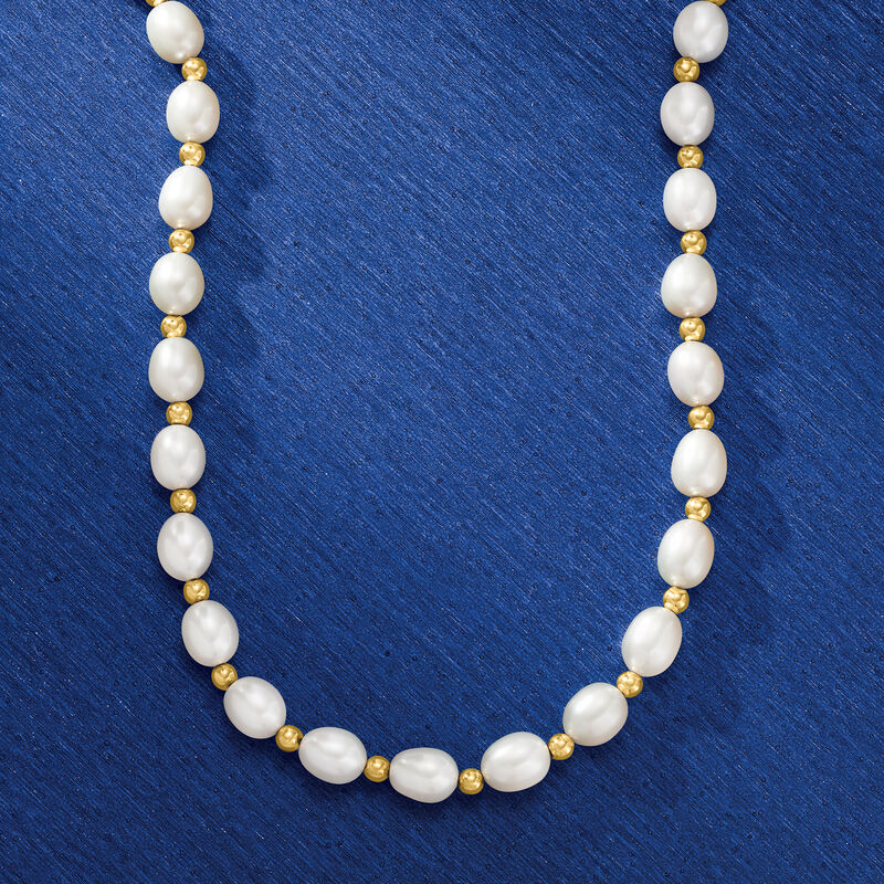 8-9mm Cultured Oval Pearl Necklace with 14kt Yellow Gold image number 3