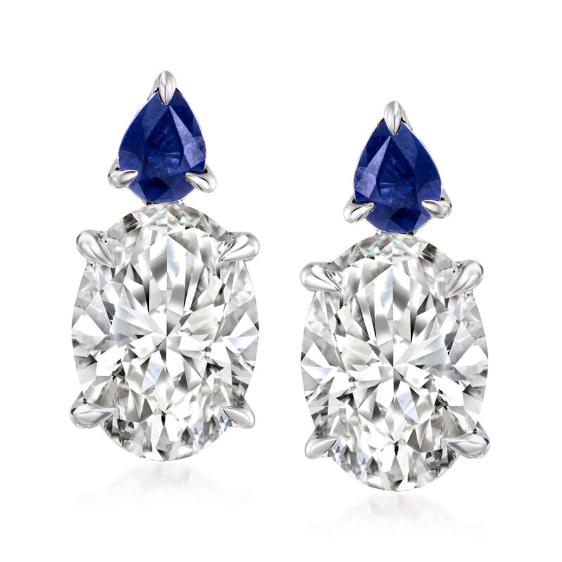 3.00 ct. t.w. Lab-Grown Diamond Drop Earrings with .40 ct. t.w. Sapphires in 14kt White Gold  image number 0