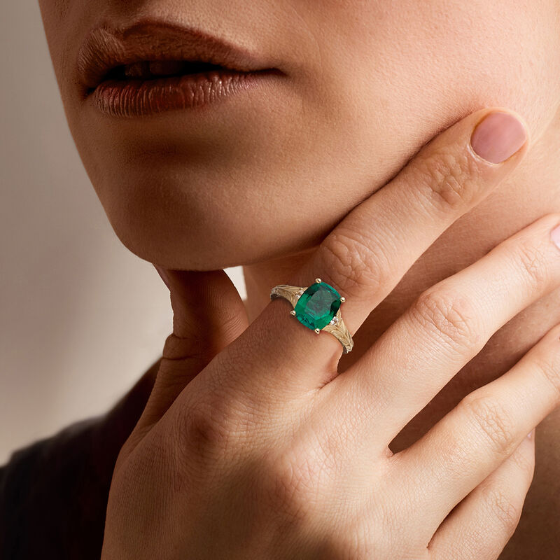 2.50 Carat Lab-Grown Emerald Ring with Lab-Grown White Sapphires in 10kt Yellow Gold image number 1