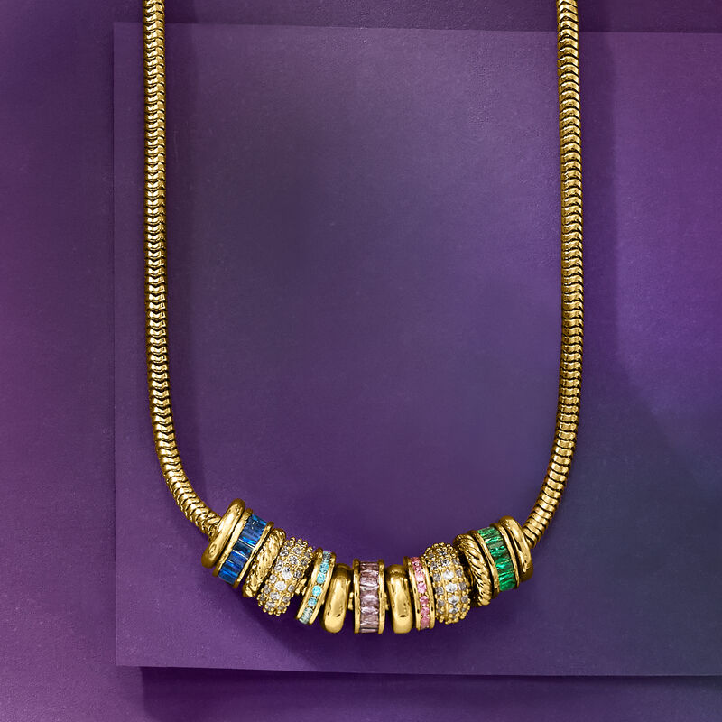 14kt Yellow Gold-Plated Bead Charm Necklace with Simulated Multicolored Gemstones. 18" image number 3