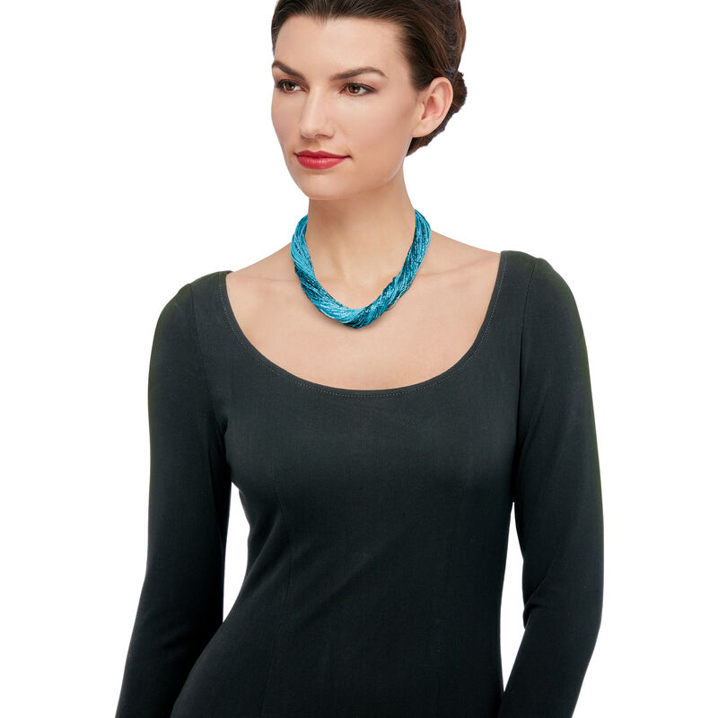 Italian Aqua Murano Glass Bead Torsade Necklace with 18kt Gold Over Sterling image number 1