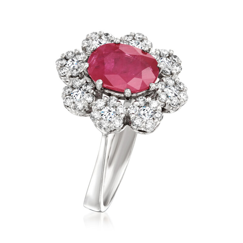 2.20 Carat Ruby and .86 ct. t.w. Diamond Flower Ring in 14kt White Gold. Size 6 image number 2