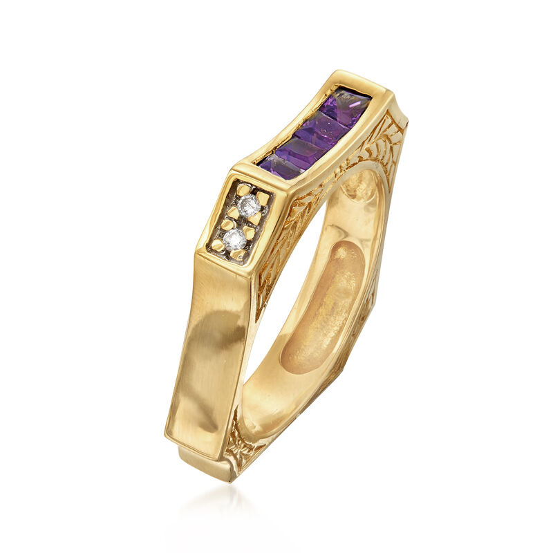 C. 1990 Vintage .50 ct. t.w. Amethyst Square Ring with Diamond Accents in 14kt Yellow Gold image number 2