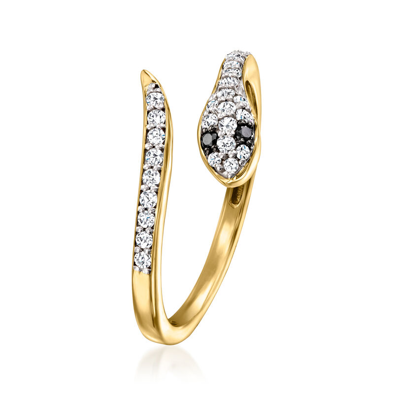.30 ct. t.w. White and Black Diamond Snake Bypass Ring in 18kt Gold Over Sterling image number 2