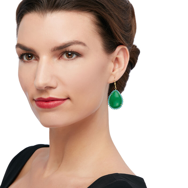 Jade and Simulated Turquoise Drop Earrings in 18kt Gold Over Sterling  image number 1