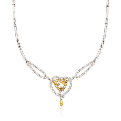 C. 1990 Vintage 1.25 ct. t.w. Diamond Heart Necklace in 18kt Two-Tone Gold