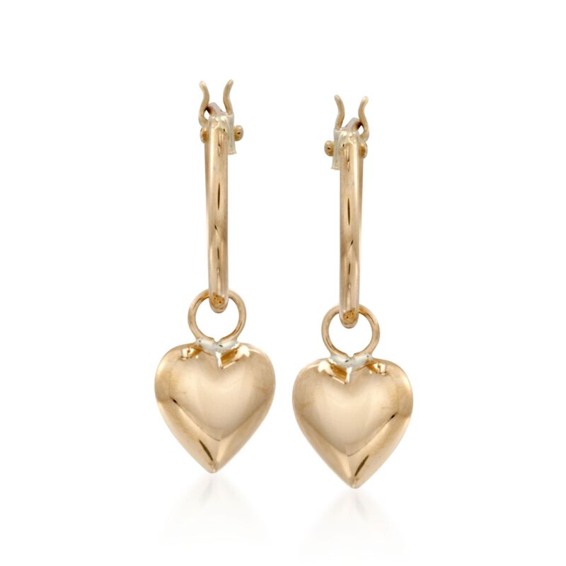 Child's 14kt Yellow Gold Heart Hoop Drop Earrings  image number 0