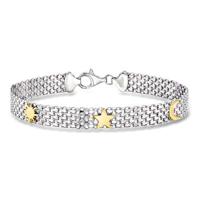 Sterling Silver and 18kt Gold Over Sterling Celestial Bismark-Chain Bracelet