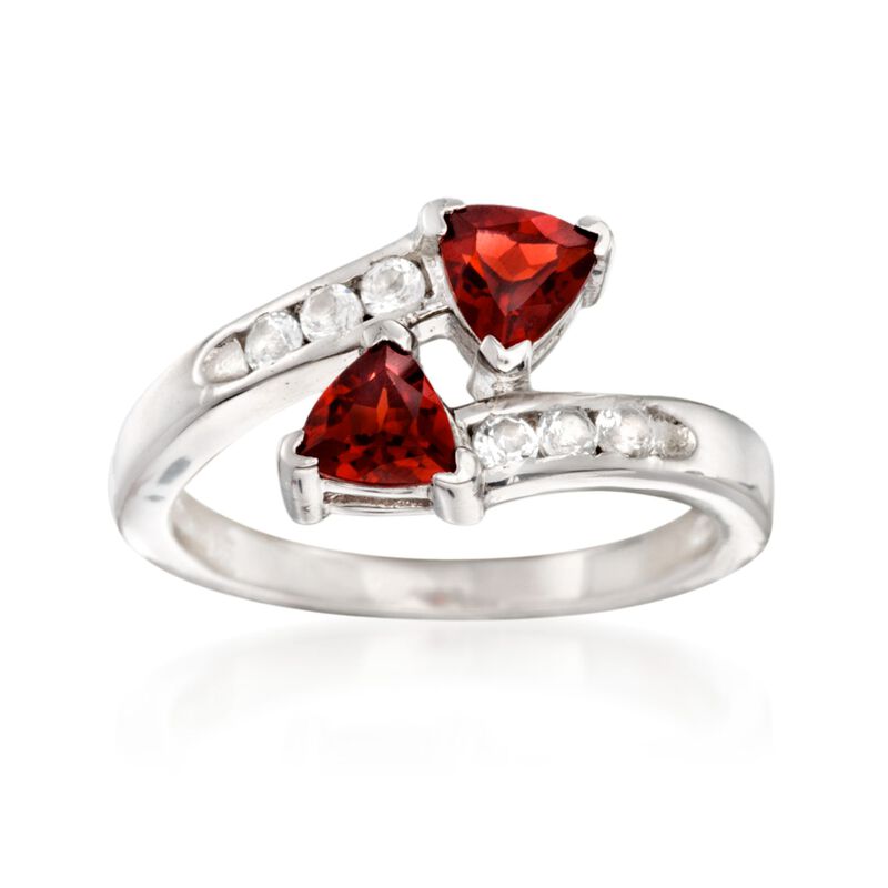 1.10 ct. t.w. Garnet and .10 ct. t.w. White Topaz Bypass Ring in Sterling Silver image number 0