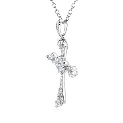 .75 ct. t.w. Diamond Cross Pendant Necklace in 14kt White Gold