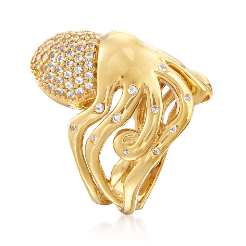 .70 ct. t.w. White Topaz Octopus Cocktail Ring in 18kt Gold Over Sterling image number 2