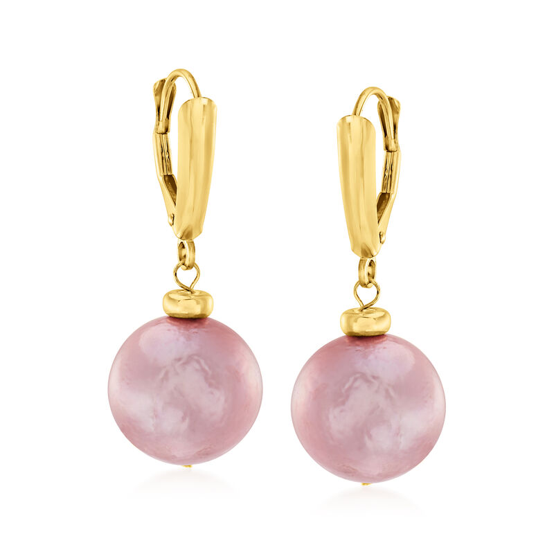 11.5-12.5mm Pink Cultured Pearl Drop Earrings in 14kt Yellow Gold image number 0