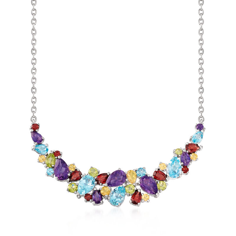 13.70 ct. t.w. Multi-Gem Cluster Necklace in Sterling Silver image number 0