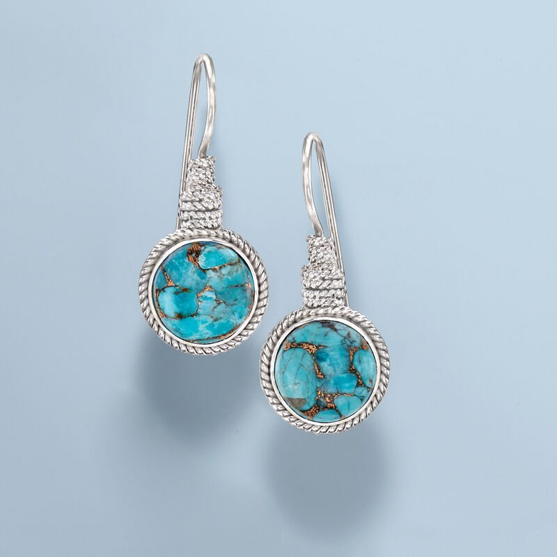Turquoise Roped Drop Earrings in Sterling Silver image number 2