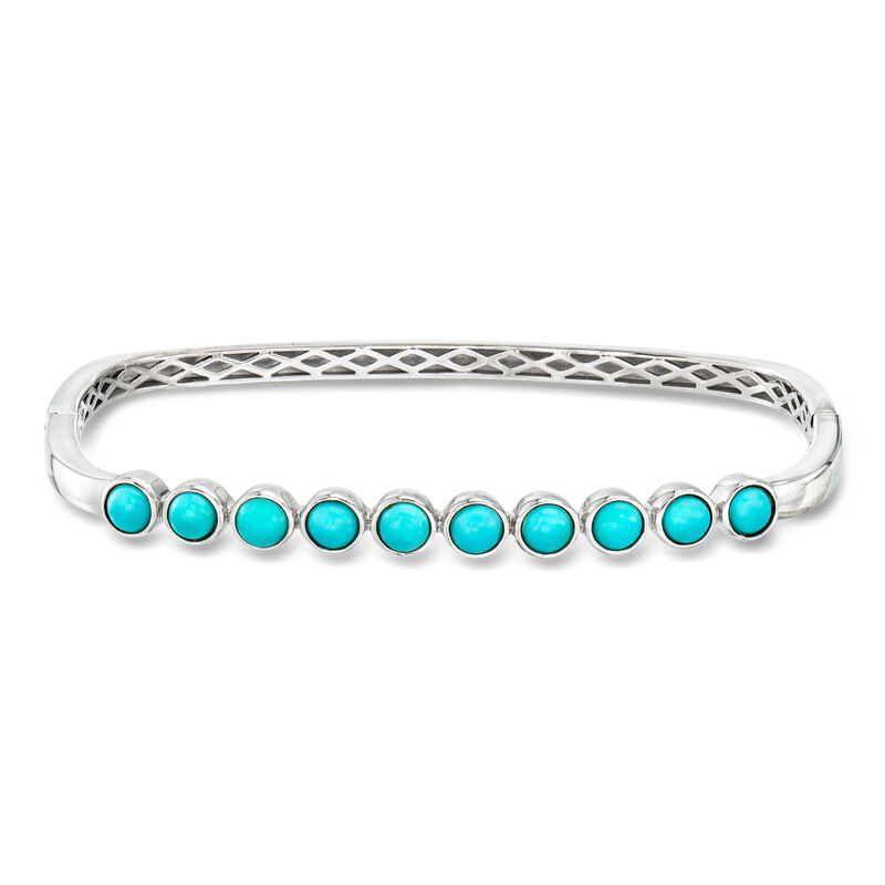 Turquoise Bangle Bracelet in Sterling Silver. 7.5" image number 0