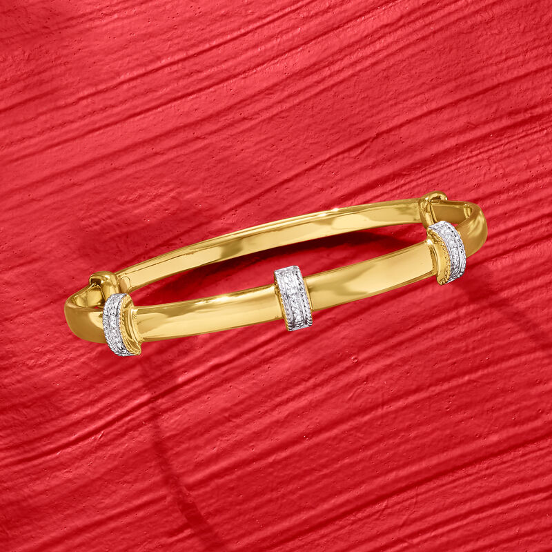 Diamond Station Bangle Bracelet in 14kt Gold Over Sterling image number 2