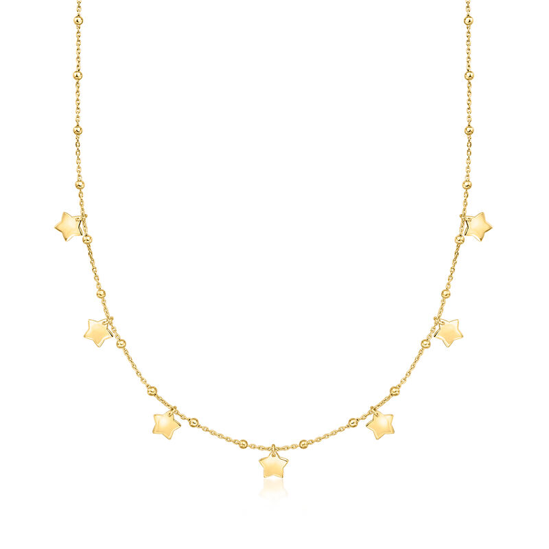 Italian 18kt Gold Over Sterling Star and Bead Station Necklace. 18&quot; image number 1