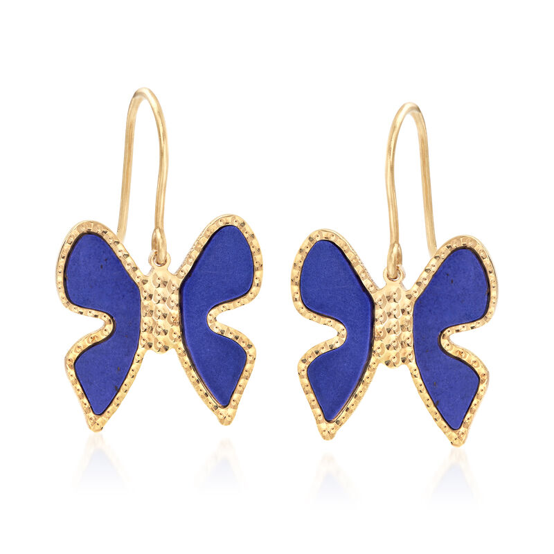 Italian Lapis Butterfly Drop Earrings in 14kt Yellow Gold image number 0