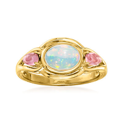 Ethiopian Opal and .40 ct. t.w. Pink Tourmaline Ring in 18kt Gold Over Sterling