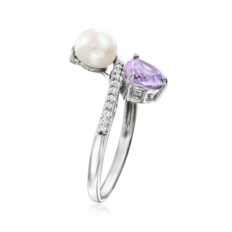 6mm Cultured Pearl and 1.00 Carat Amethyst Bypass Ring with .10 ct. t.w. Lab-Grown Diamonds in Sterling Silver image number 2