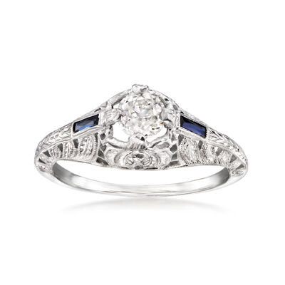 C. 1950 Vintage .41 Carat Diamond Ring with .10 ct. t.w. Synthetic Sapphires in 18kt White Gold