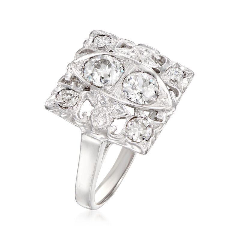 C. 1950 Vintage 1.15 ct. t.w. Diamond Square Ring in 14kt White Gold image number 2