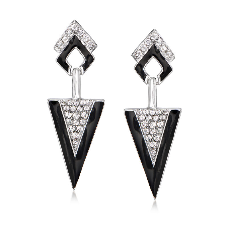 1.10 ct. t.w. White Topaz and Black Enamel Drop Earrings in Sterling Silver image number 0